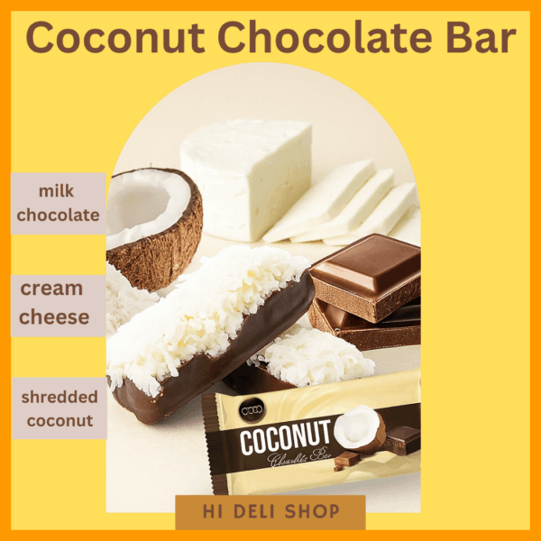 CHOCOLATE COCONUT BAR CHOCOTAINER MIILK CHOCOLATE BAR SHREDDED COCONUT MILK CHOCOLATE BREAKFAST BAR